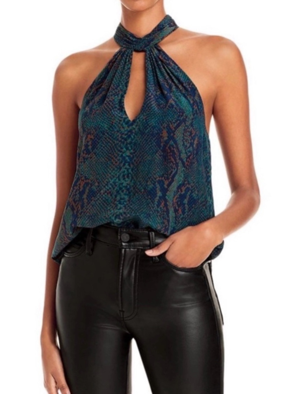 Joie Cedra B Snake-Print Sleeveless
Keyhole Halter Top